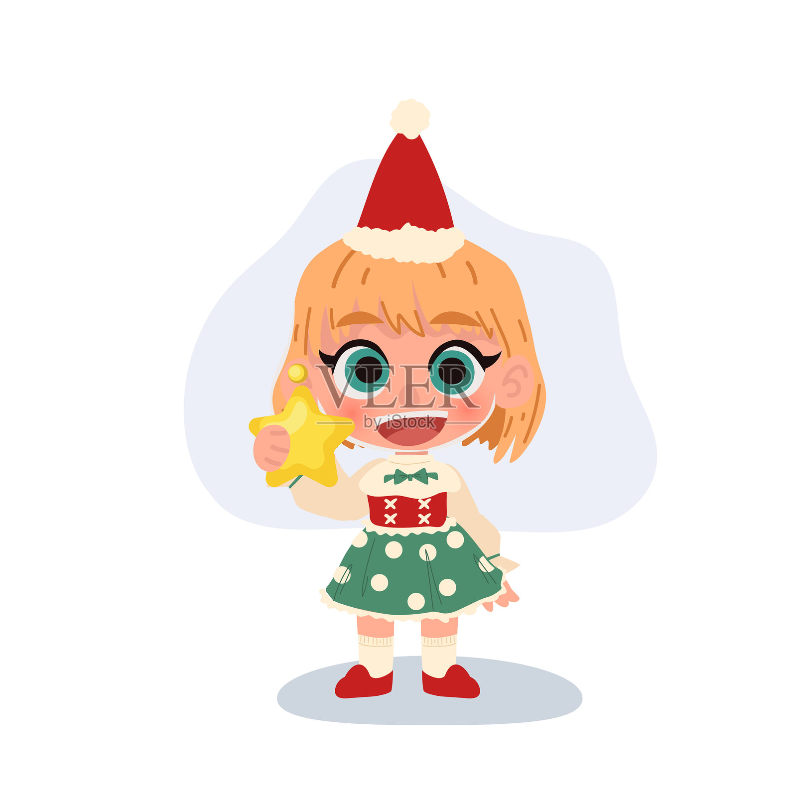 金色小女孩在节日季，适合新年节日装饰。圣诞插画插画图片素材