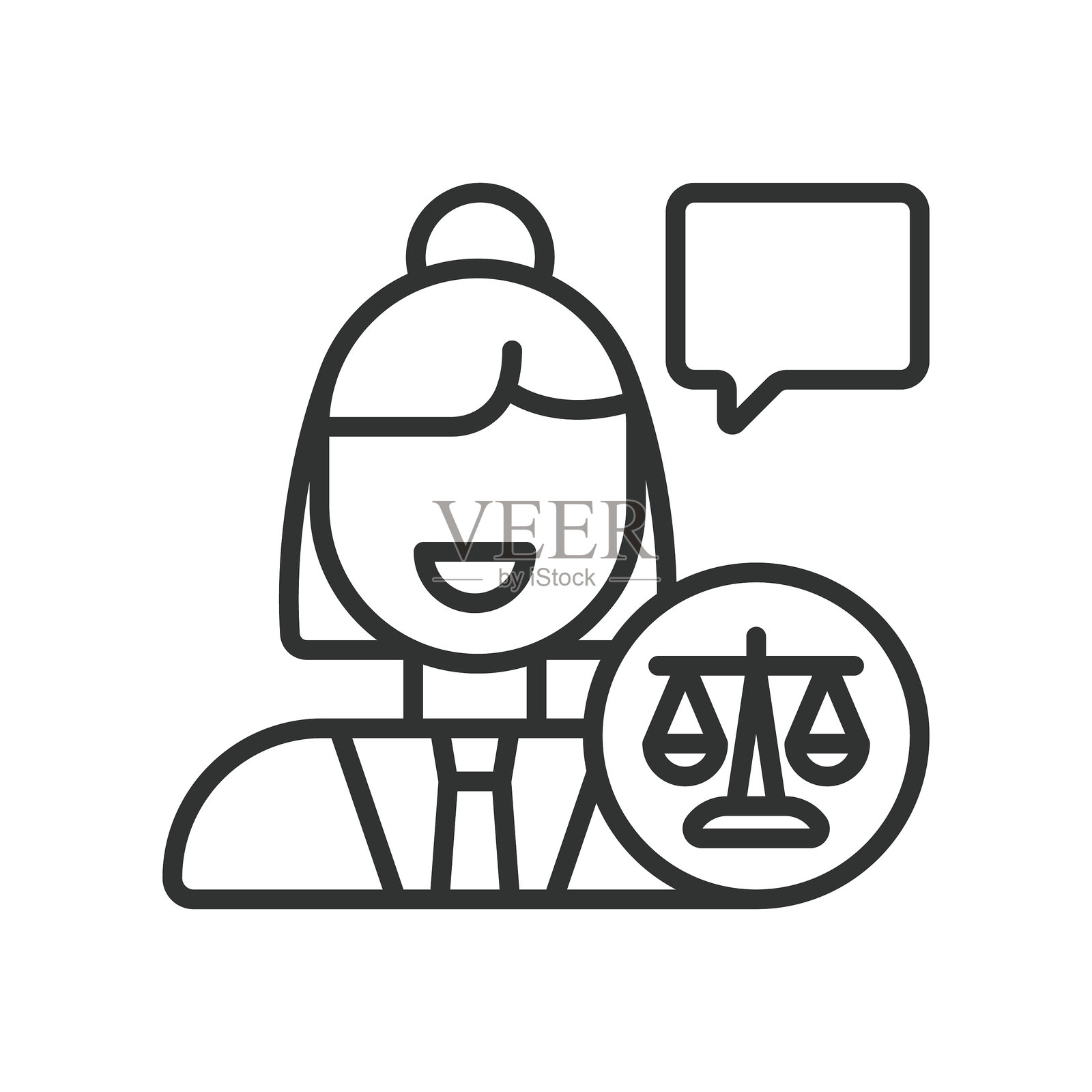 线条设计的成功图标。成功，女律师，成就，赢得官司，积极的结果，满意的客户，认可，奖项，在白色背景上的矢量图。可编辑描边的成功图标 - 人工智能生成插画图片素材