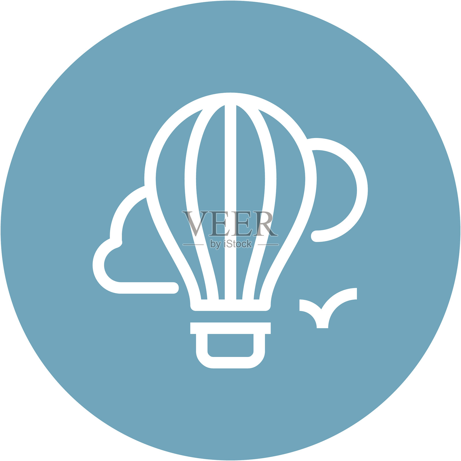 现代热气球扁平线条矢量图图标设计理念。移动和网页图形的图标。扁平符号，标志创意理念。简洁干净的扁平象形图插画图片素材