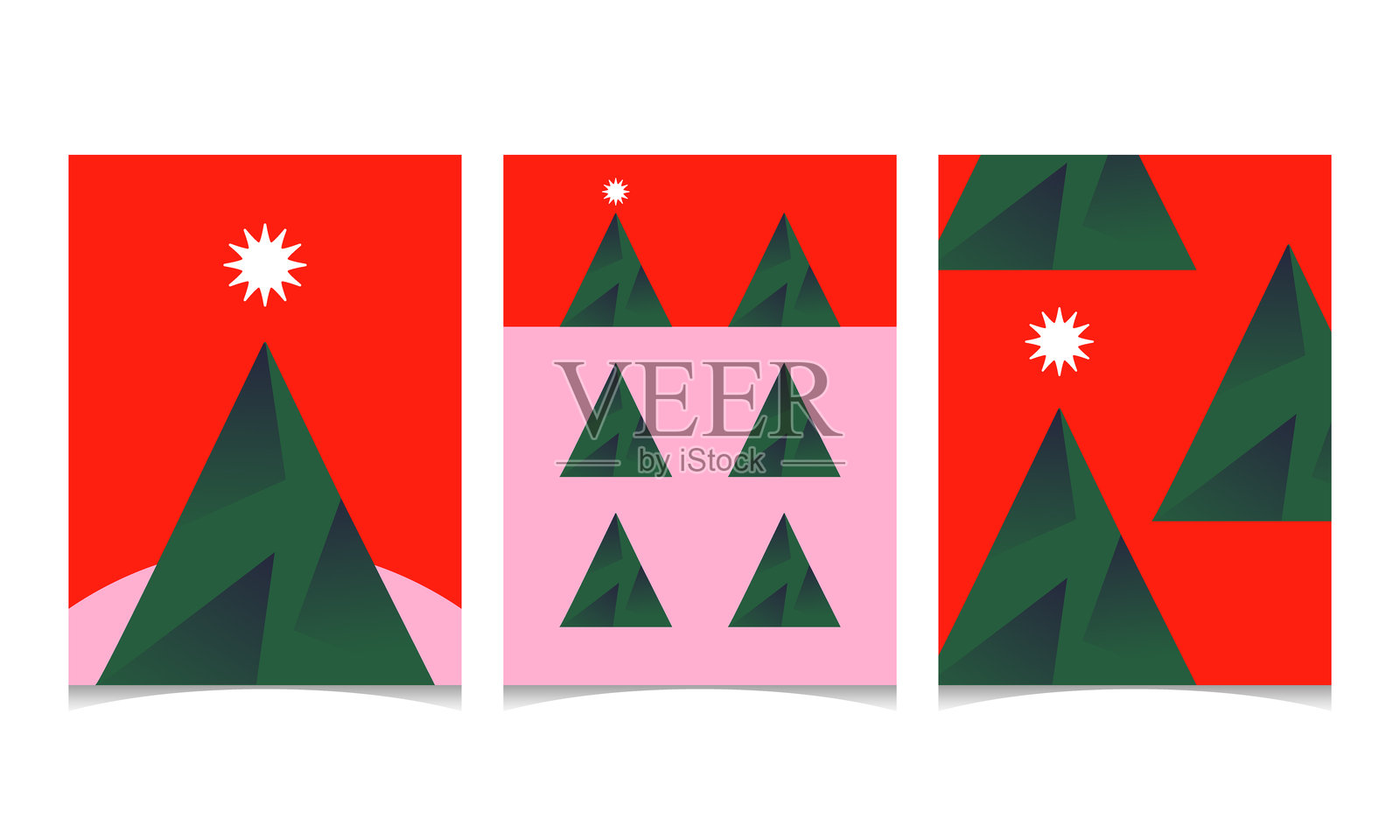 现代抽象几何圣诞贺卡套装插画图片素材