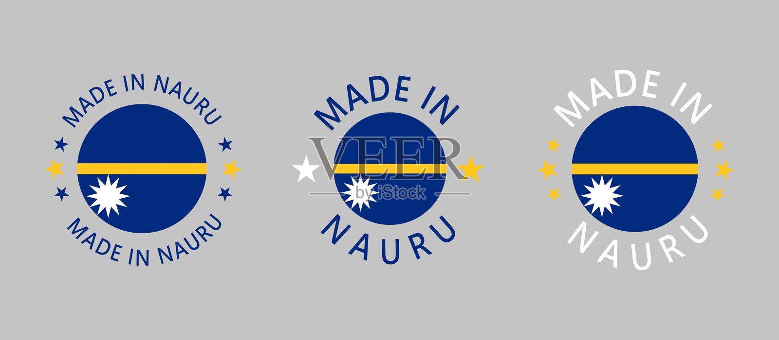 圆形纳鲁制造邮票，背景为白色，带有国旗插画图片素材