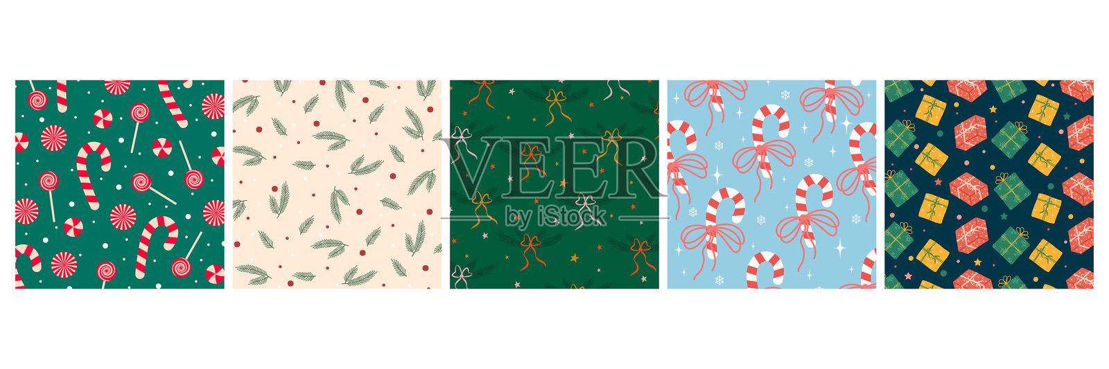 无缝圣诞图案背景，包含节日元素插画图片素材