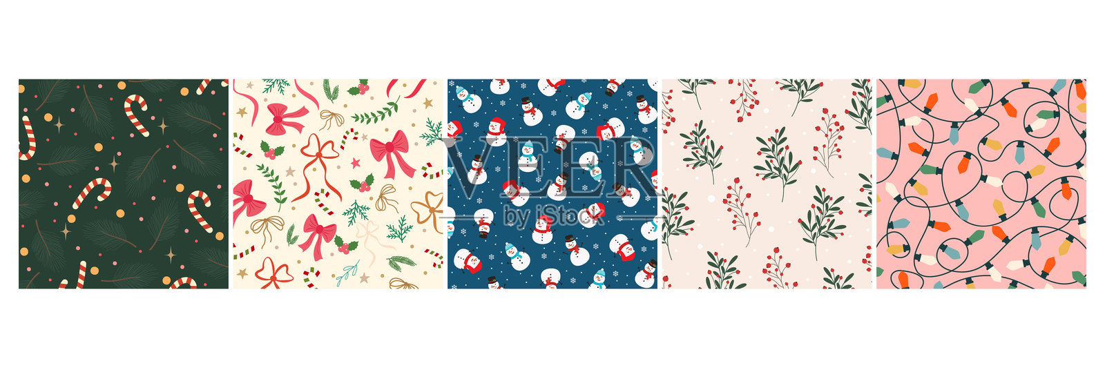 无缝圣诞图案背景，包含节日庆典元素插画图片素材