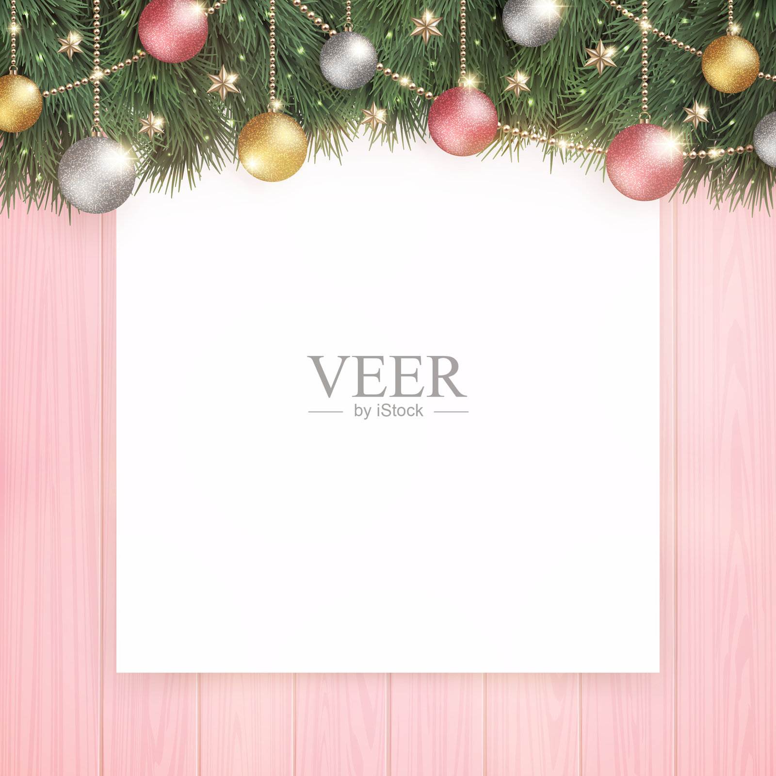 圣诞节版式模板。粉色木墙上的纯白色板。插画图片素材