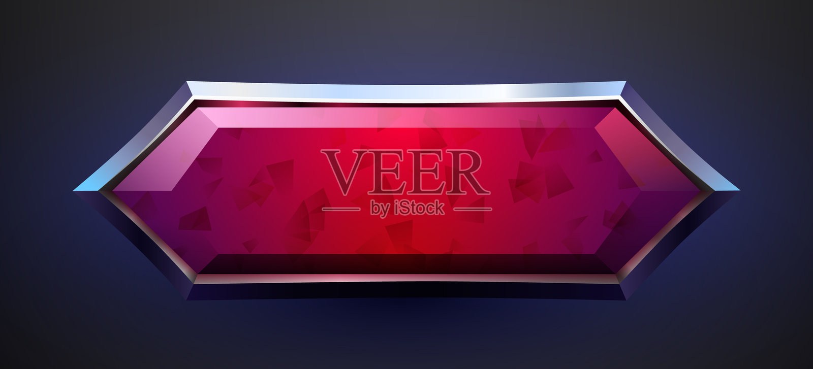 带有金属边框的光泽红六边形按钮。非常适合现代UI设计。插画图片素材