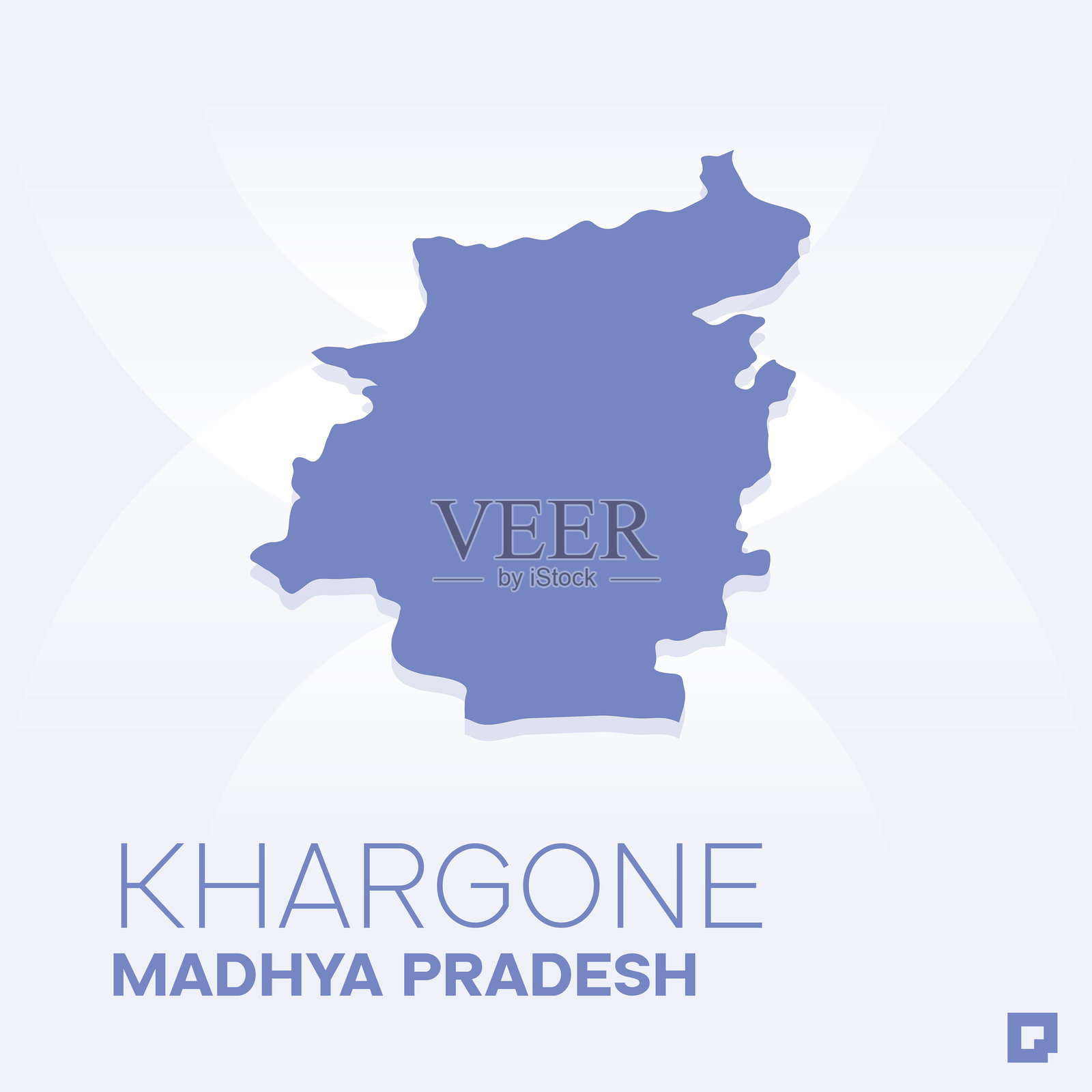 印度中央邦哈尔戈内地区地图 – 可编辑矢量轮廓图。插画图片素材