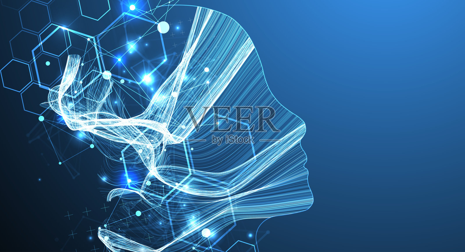 人工智能。技术背景。大数据概念。机器赛博大脑。插画图片素材