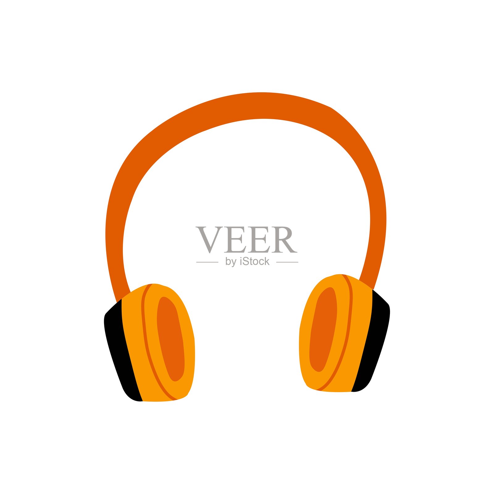 橙色亮丽的耳机，简约平面插画，孤立插画图片素材