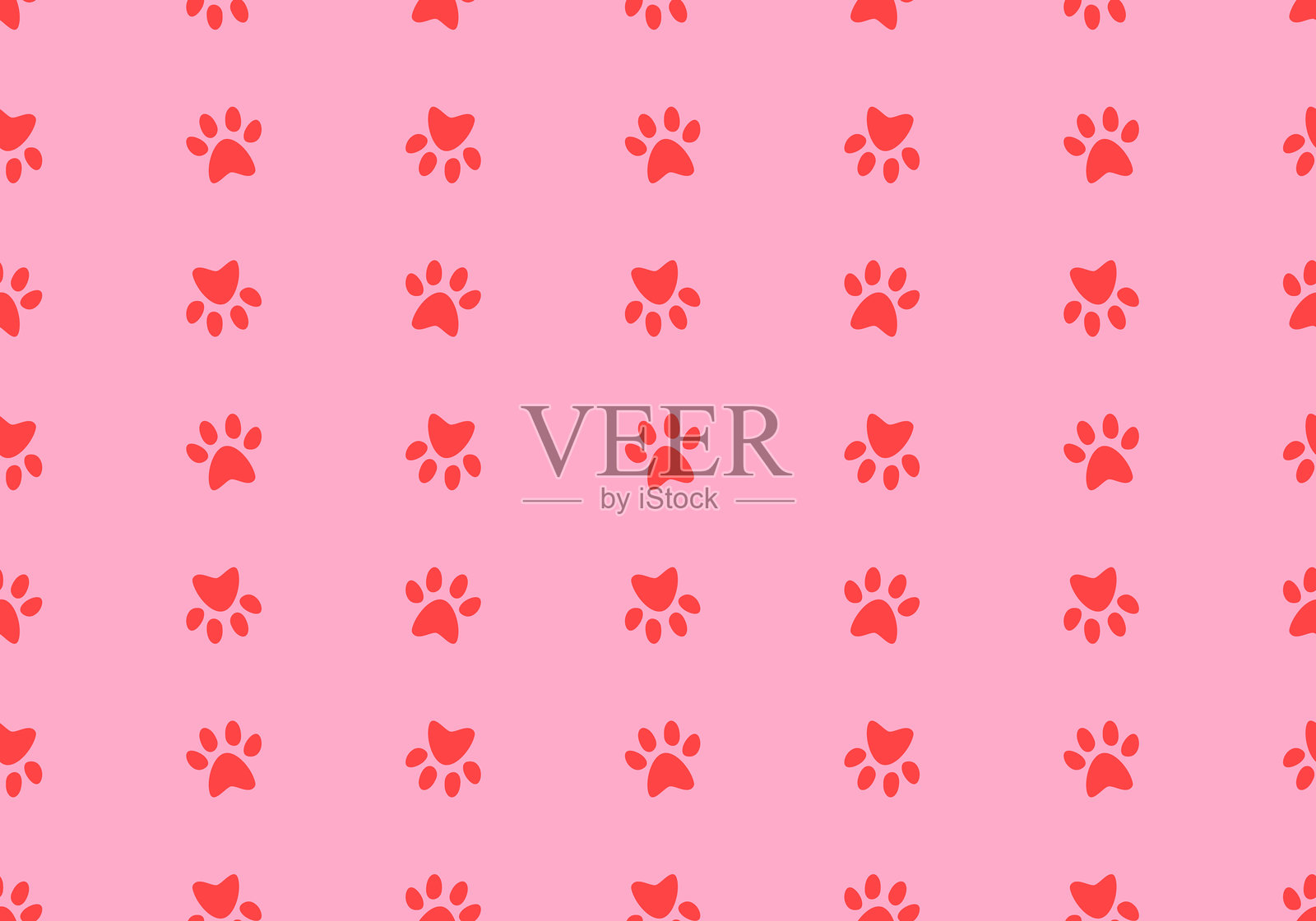 狗爪和猫爪无缝图案，可爱的粉色背景。宠物领养、兽医护理及设施、流浪宠物救助。插画图片素材