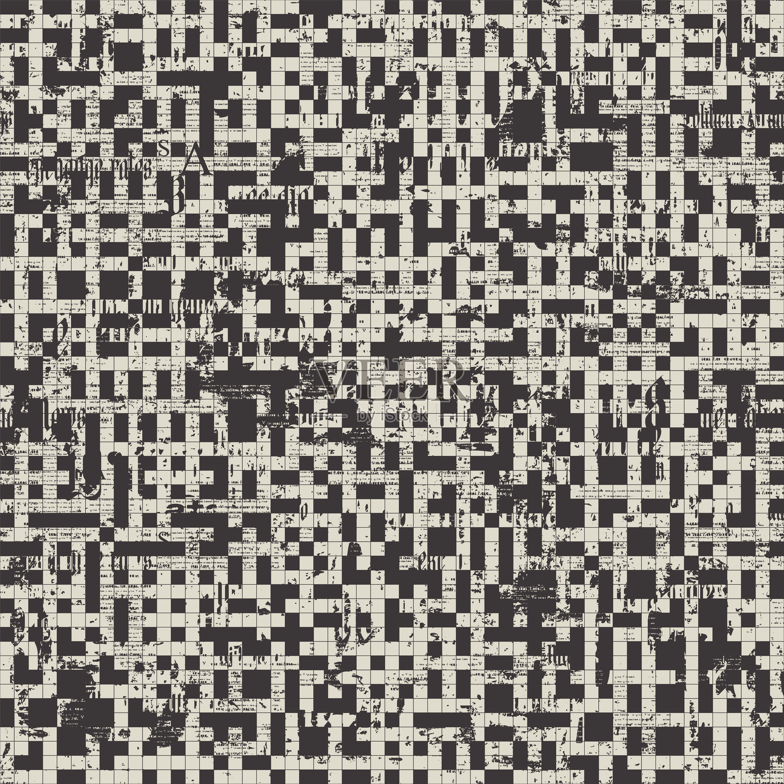 Grunge风格的填字游戏和报纸或杂志纹理无缝图案插画图片素材