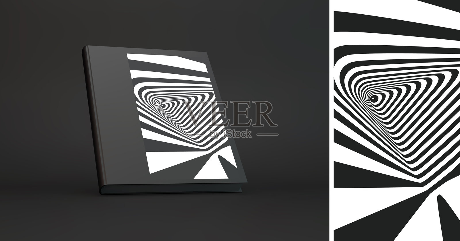 迷幻图案。扭曲变形的线条。条纹几何背景。黑白。插画，适用于手册、海报、封面、卡片、演示文稿、传单或横幅。插画图片素材