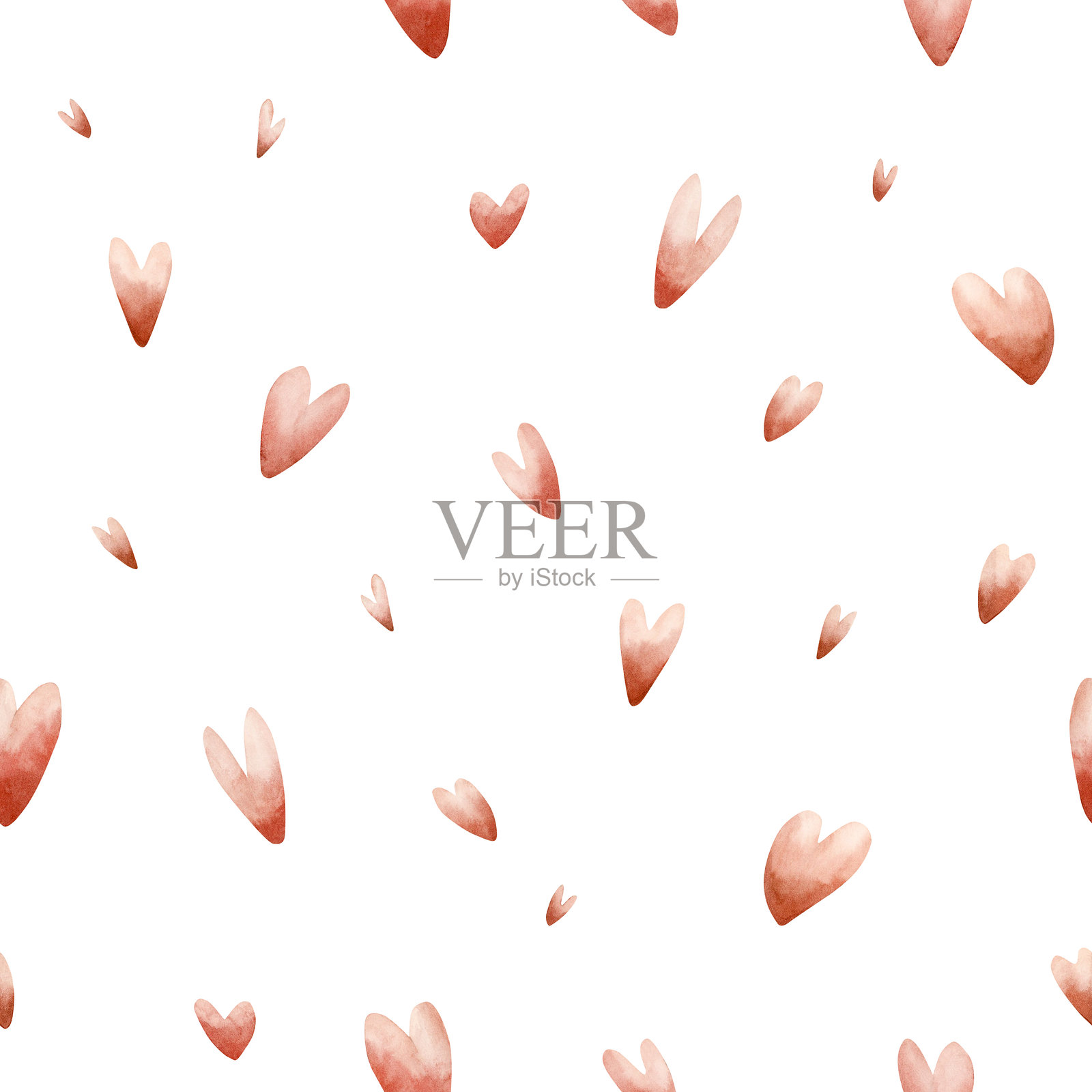 可爱的小红心无缝图案。水彩手绘插画，孤立在白色背景上，适用于情人节插画图片素材