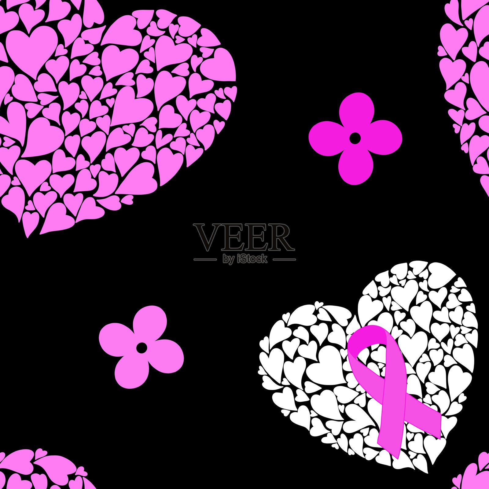 粉红丝带乳腺癌防治月无缝图案，用于包装纸和医疗用品插画图片素材