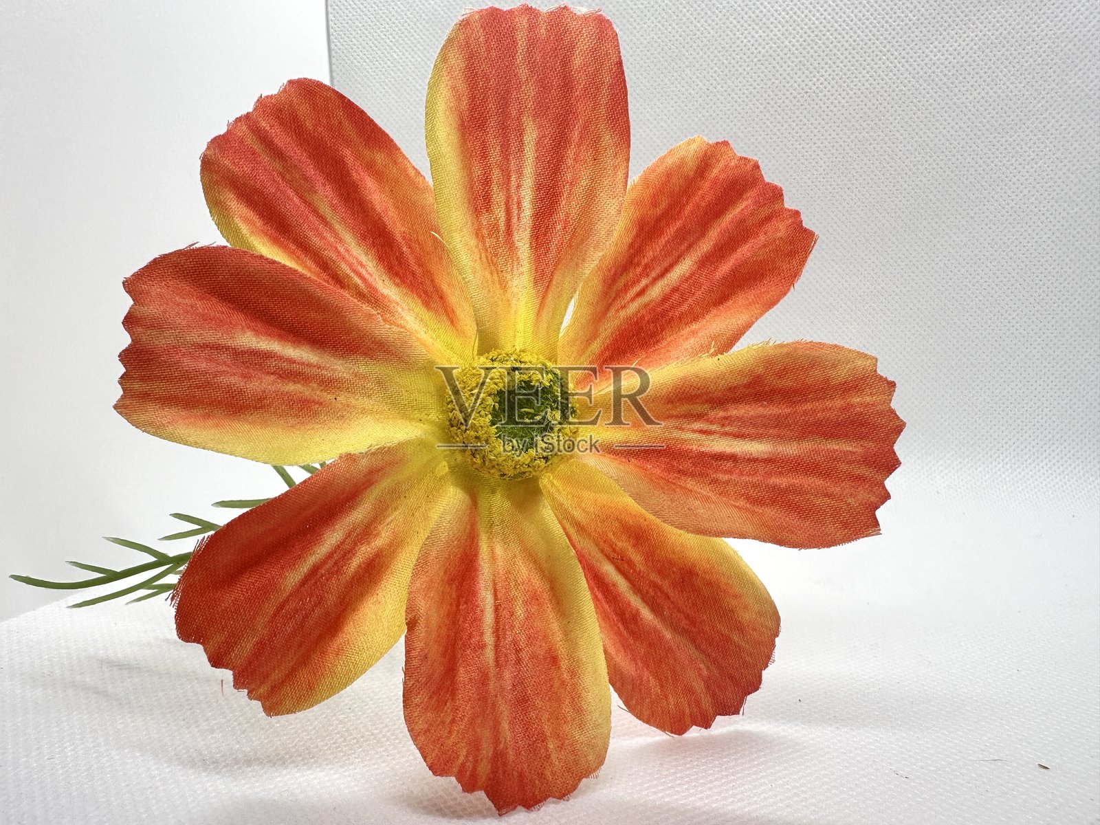 明亮鲜艳的仿生花，拥有黄红花瓣，背景干净，非常适合家居装饰或花艺布置。照片摄影图片