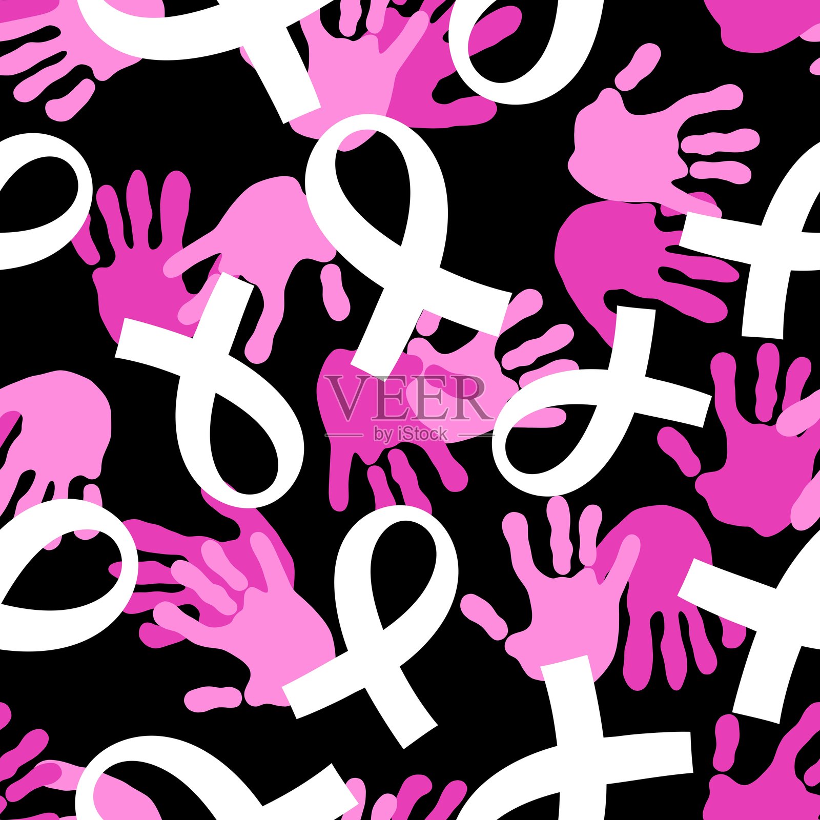 粉红丝带乳腺癌防治月无缝图案，适用于包装纸和医疗用品插画图片素材