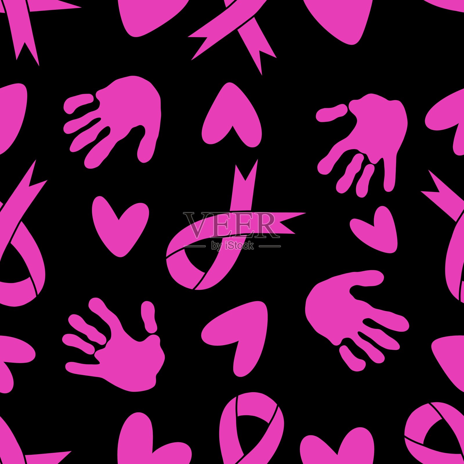 粉红丝带乳腺癌防治月乳腺X线摄影图案，用于包装纸和医疗配件插画图片素材