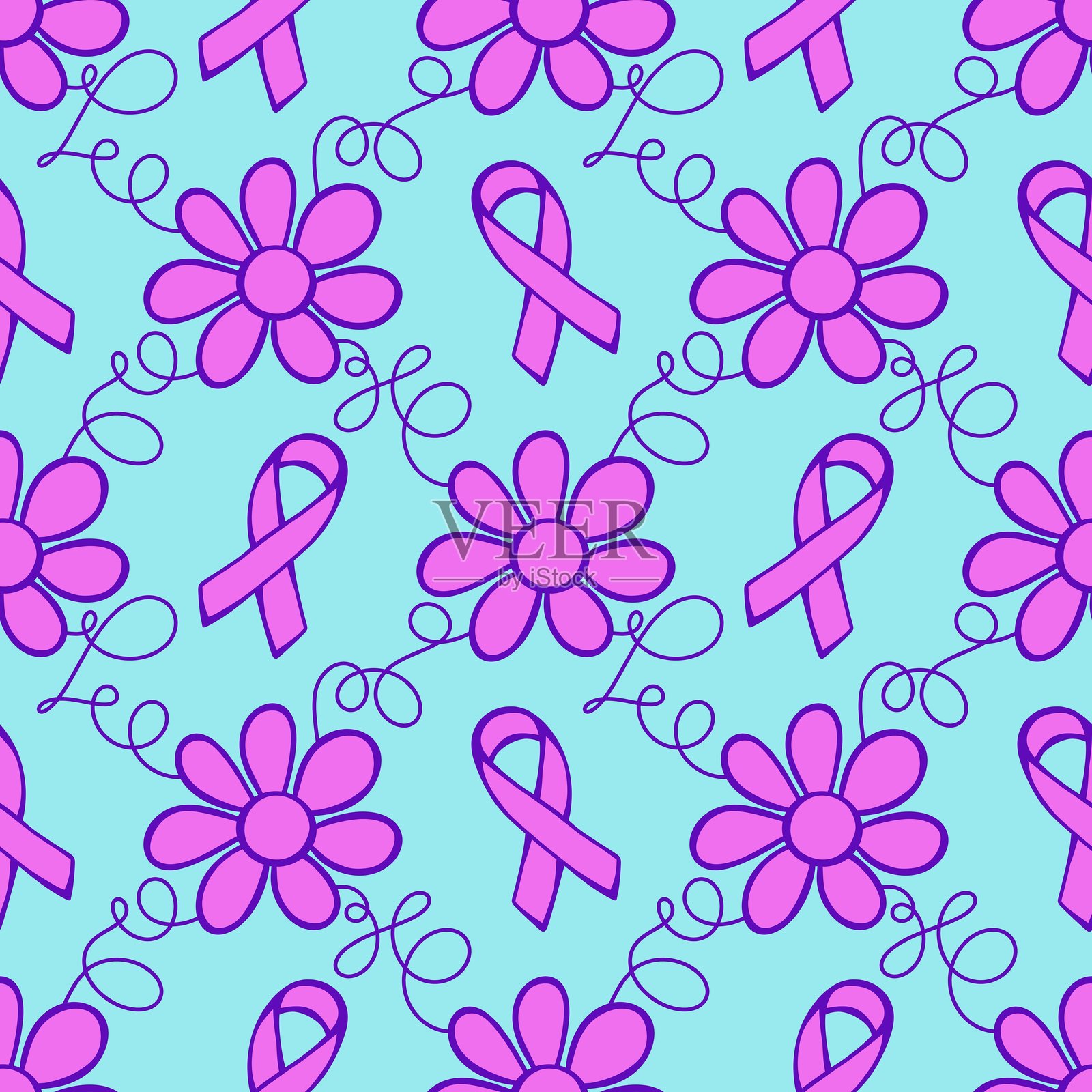 乳腺癌月无缝粉色丝带日乳腺X光检查图案，用于包装纸和医疗配件插画图片素材