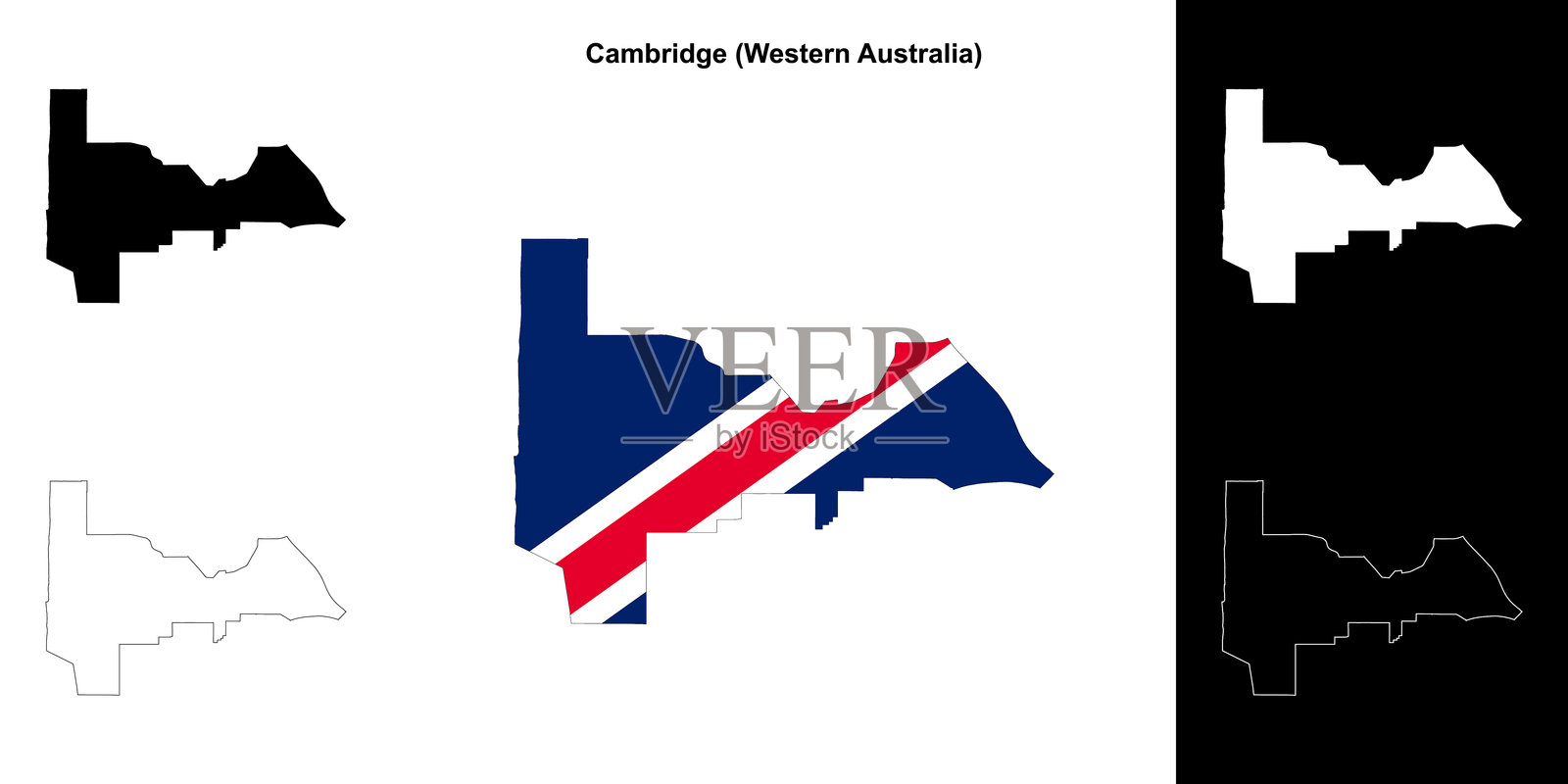 剑桥（西澳大利亚）轮廓地图集插画图片素材
