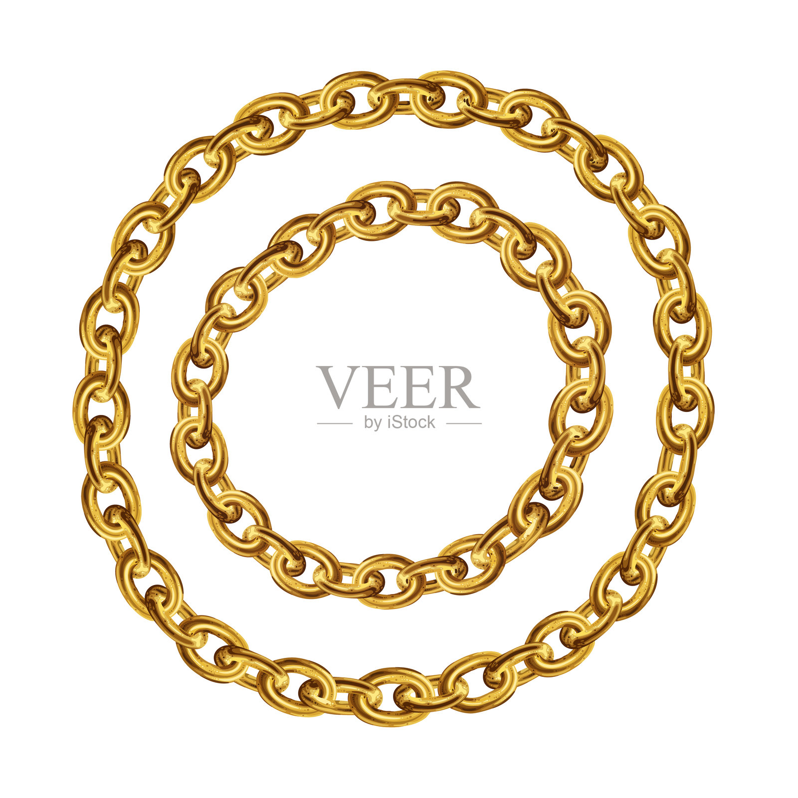 金色链条圆形边框。花环金色圆形。珠宝手链。插画图片素材