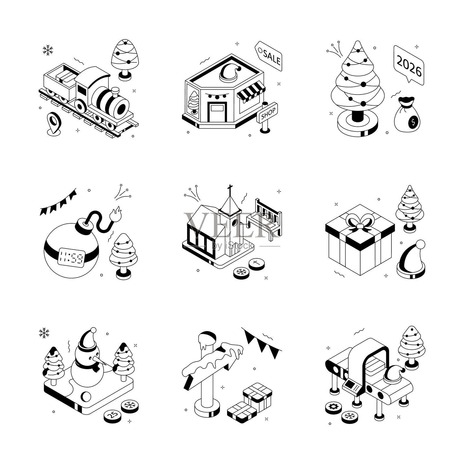 圣诞节等距插画集插画图片素材