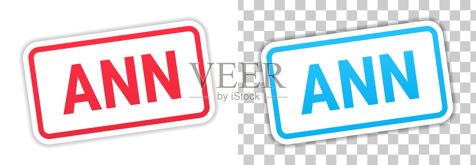 Ann - 女性名字 - 白色背景上的红色和蓝色标签插画图片素材