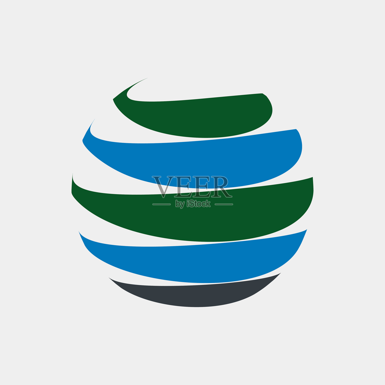 蓝色绿色光滑曲线球体全球连接概念标志插画图片素材