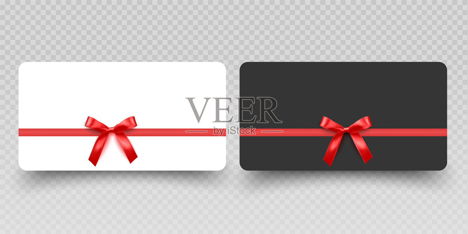 空白礼品卡和代金券带红色丝带样机插画图片素材
