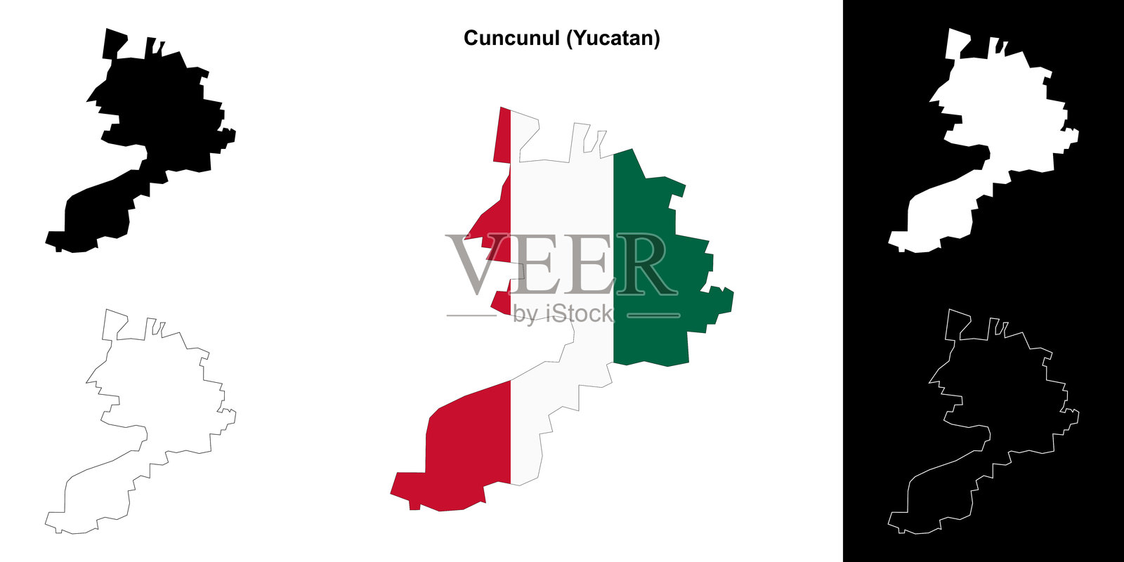 昆昆努尔市（尤卡坦）轮廓地图集插画图片素材