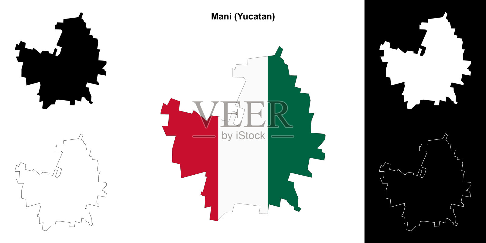 墨西哥尤卡坦州马尼市轮廓地图集插画图片素材