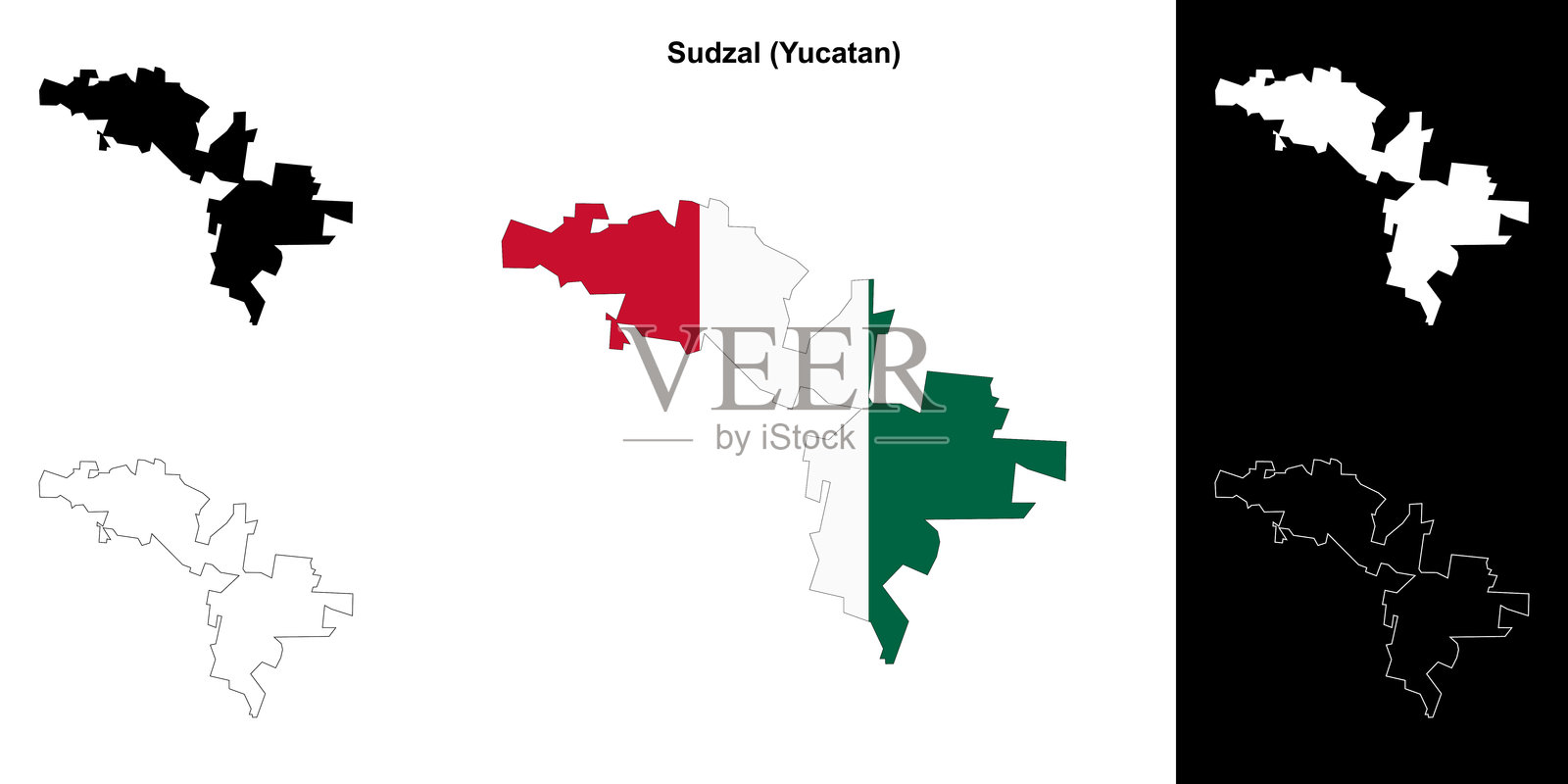 尤卡坦州苏茨阿尔市轮廓地图集插画图片素材