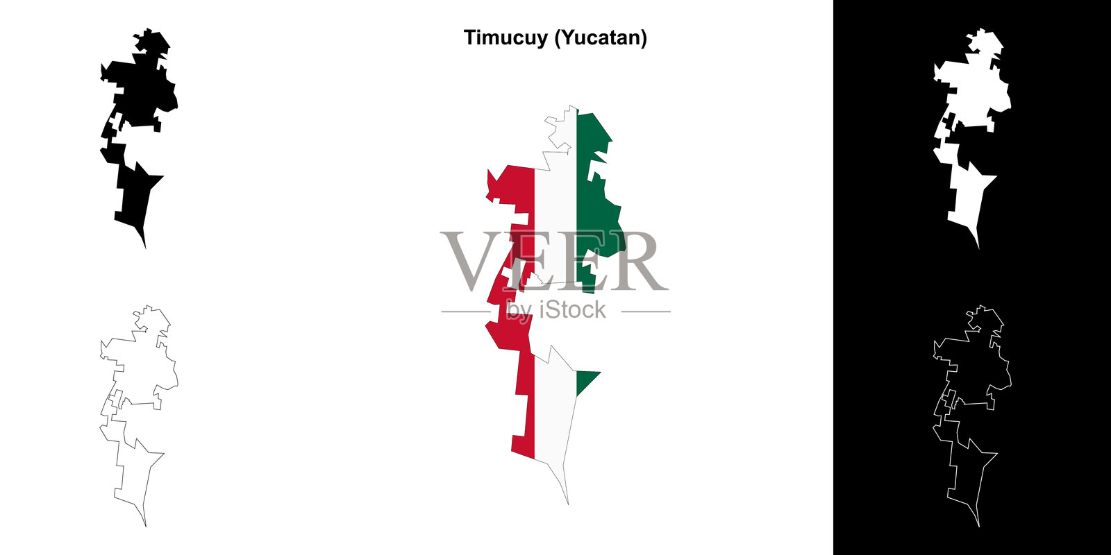 蒂穆库伊市（尤卡坦）轮廓地图集插画图片素材