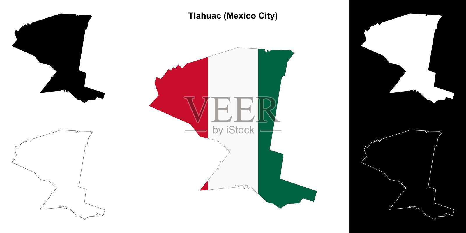 特拉瓦克区（墨西哥城）轮廓地图集插画图片素材