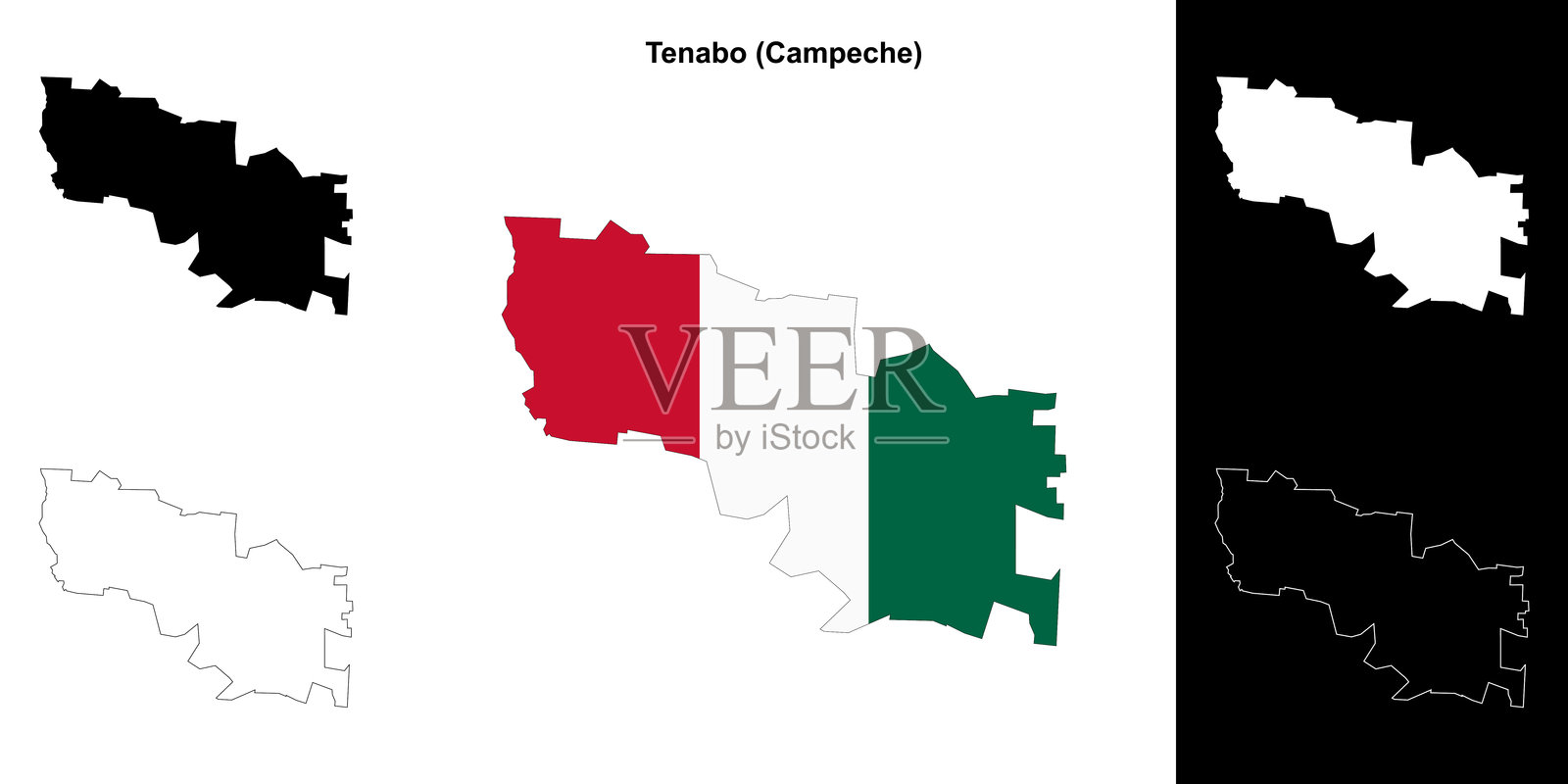 特纳沃市（坎佩切州）轮廓地图集插画图片素材