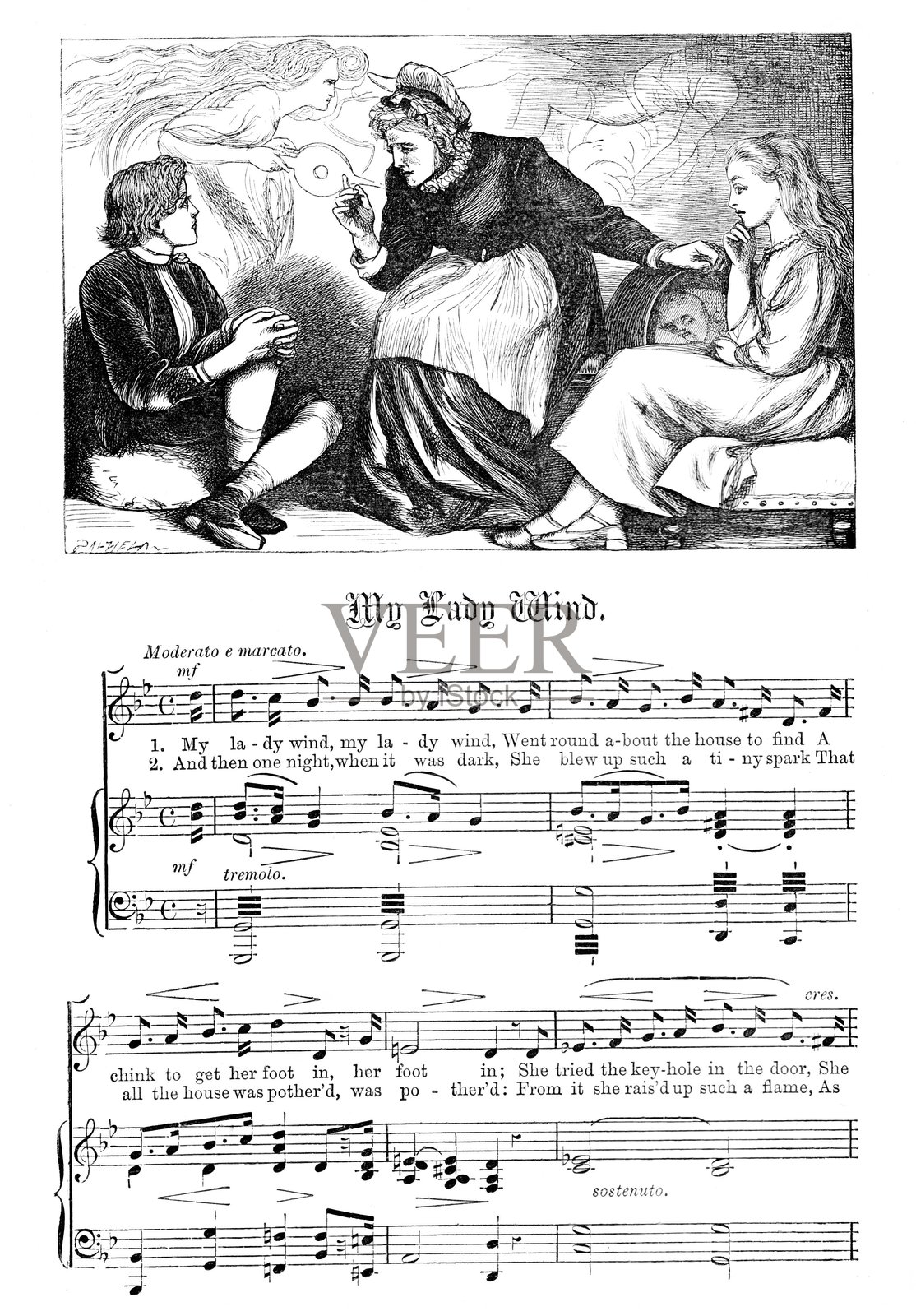 我的女士风童谣、诗歌、歌曲、乐谱、拟人化插画图片素材