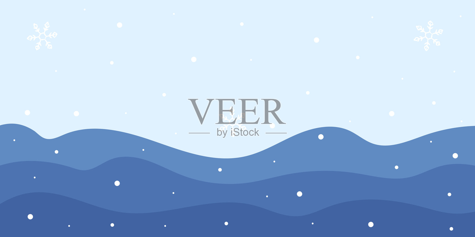 宁静季节里，柔和的蓝色调抽象图案和雪花构成的冬季背景插画图片素材