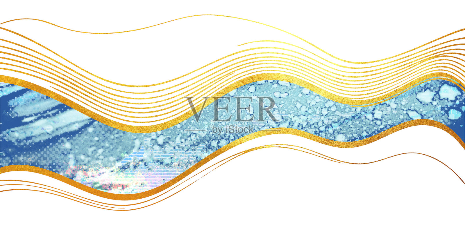 海浪抽象背景。海军蓝，白色污渍。插画图片素材