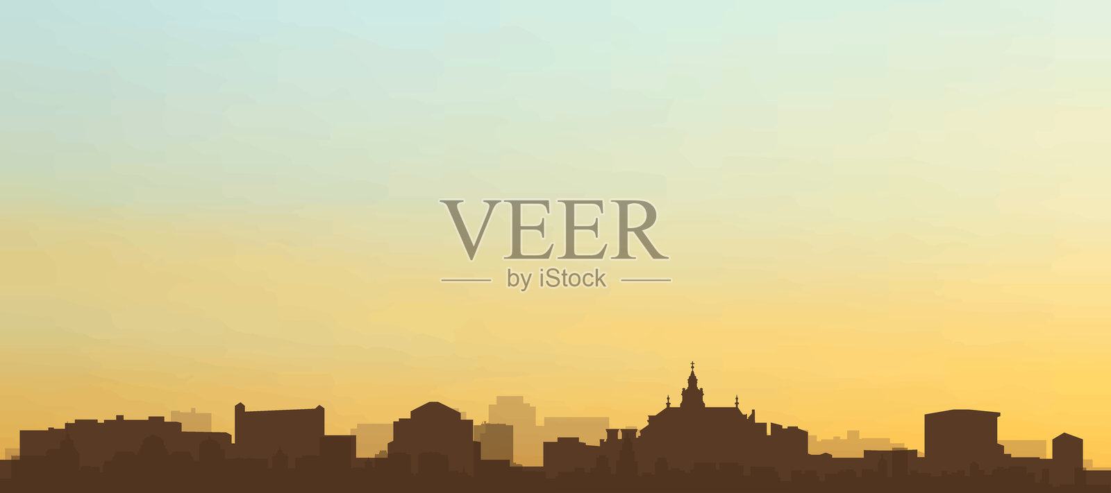 克拉科夫，波兰，城市天际线全景海报插画图片素材