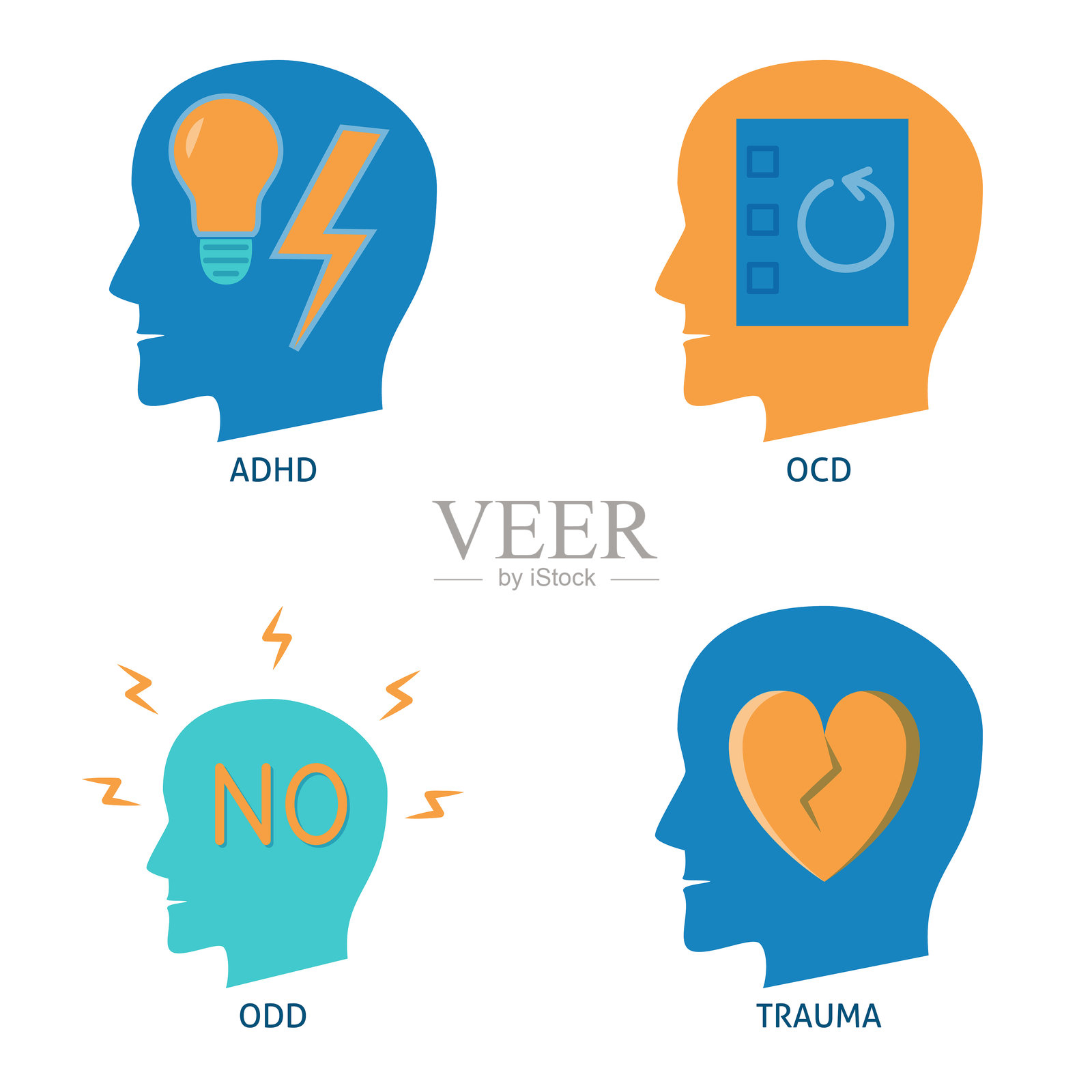 神经多样性符号扁平图标集插画图片素材