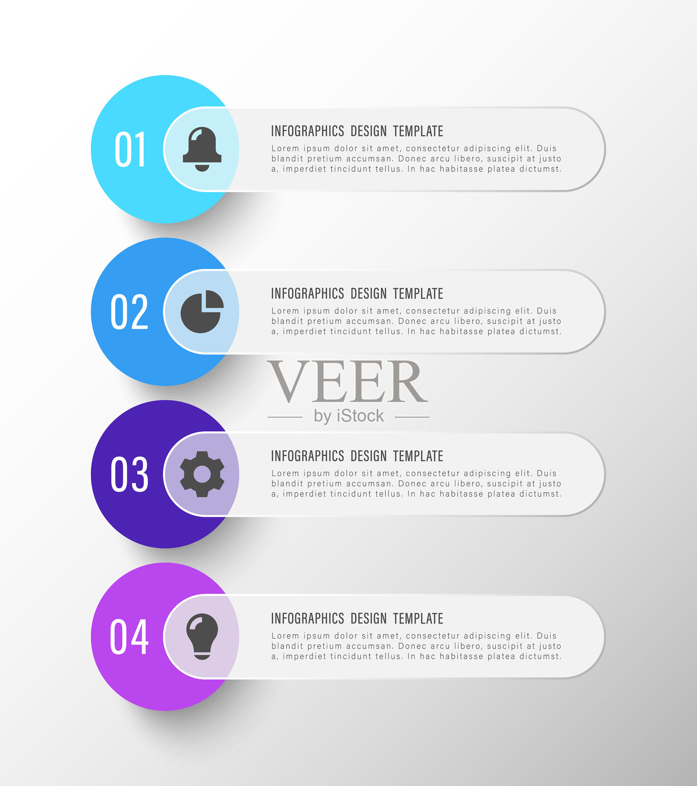 3D垂直信息图模板，带有圆形半透明元素、商业图标和数据空间插画图片素材