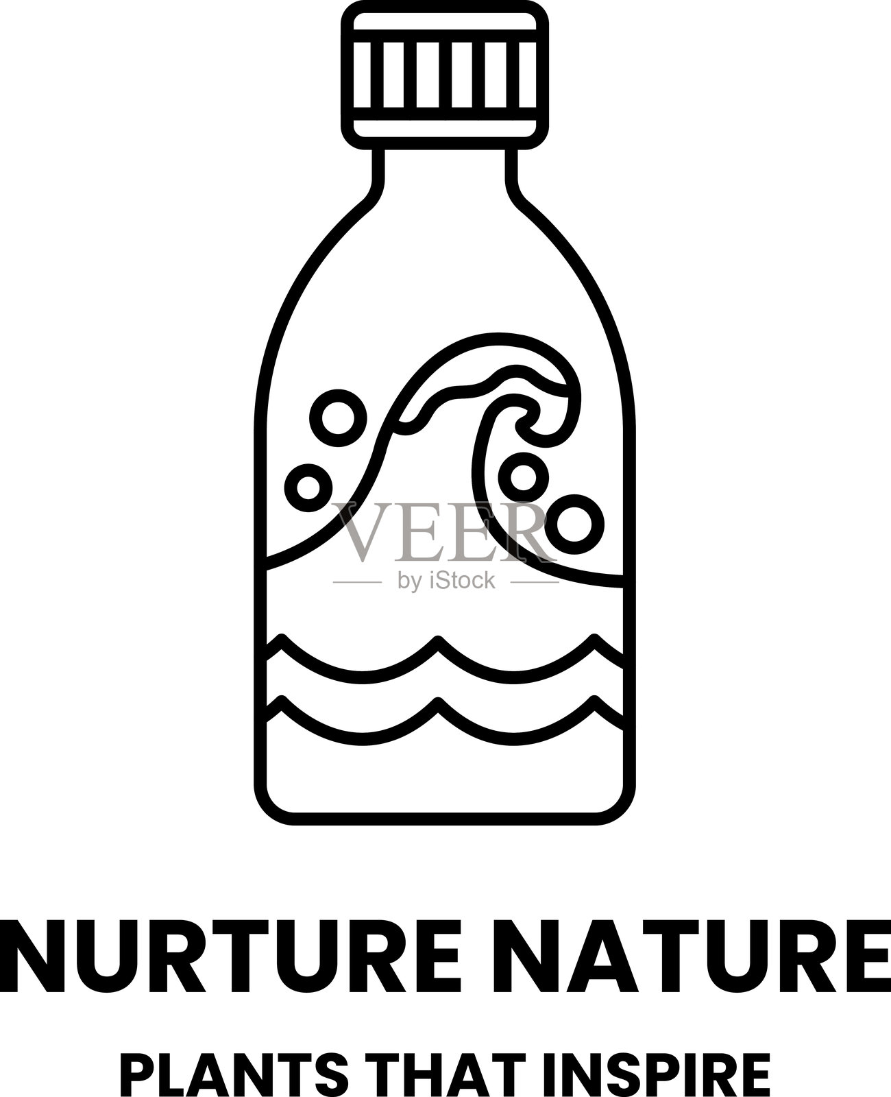 瓶身带有海浪图案的水瓶插画图片素材