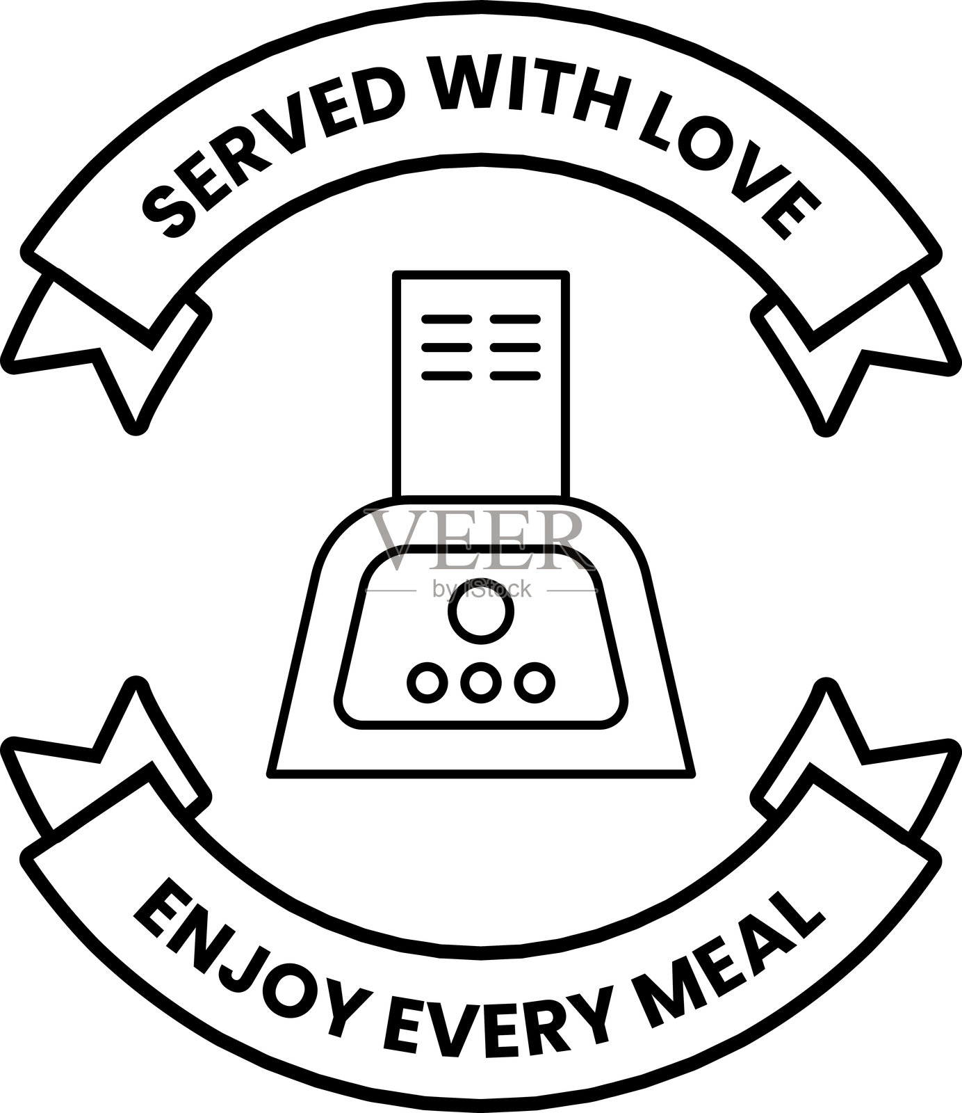 带有丝带和烤面包机的黑白标志插画图片素材