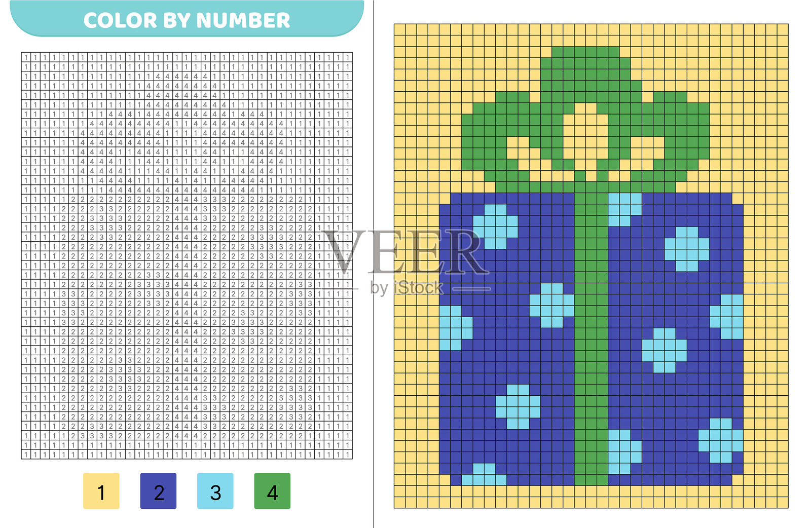 生日礼物。数字填色。像素涂色书。数字方块。儿童游戏插画图片素材