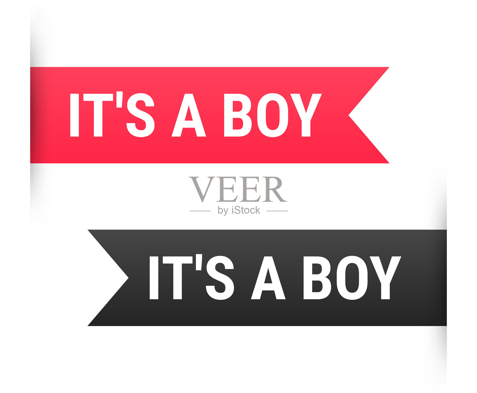 男孩诞生 - 横幅、书签、丝带、标签，白色背景插画图片素材