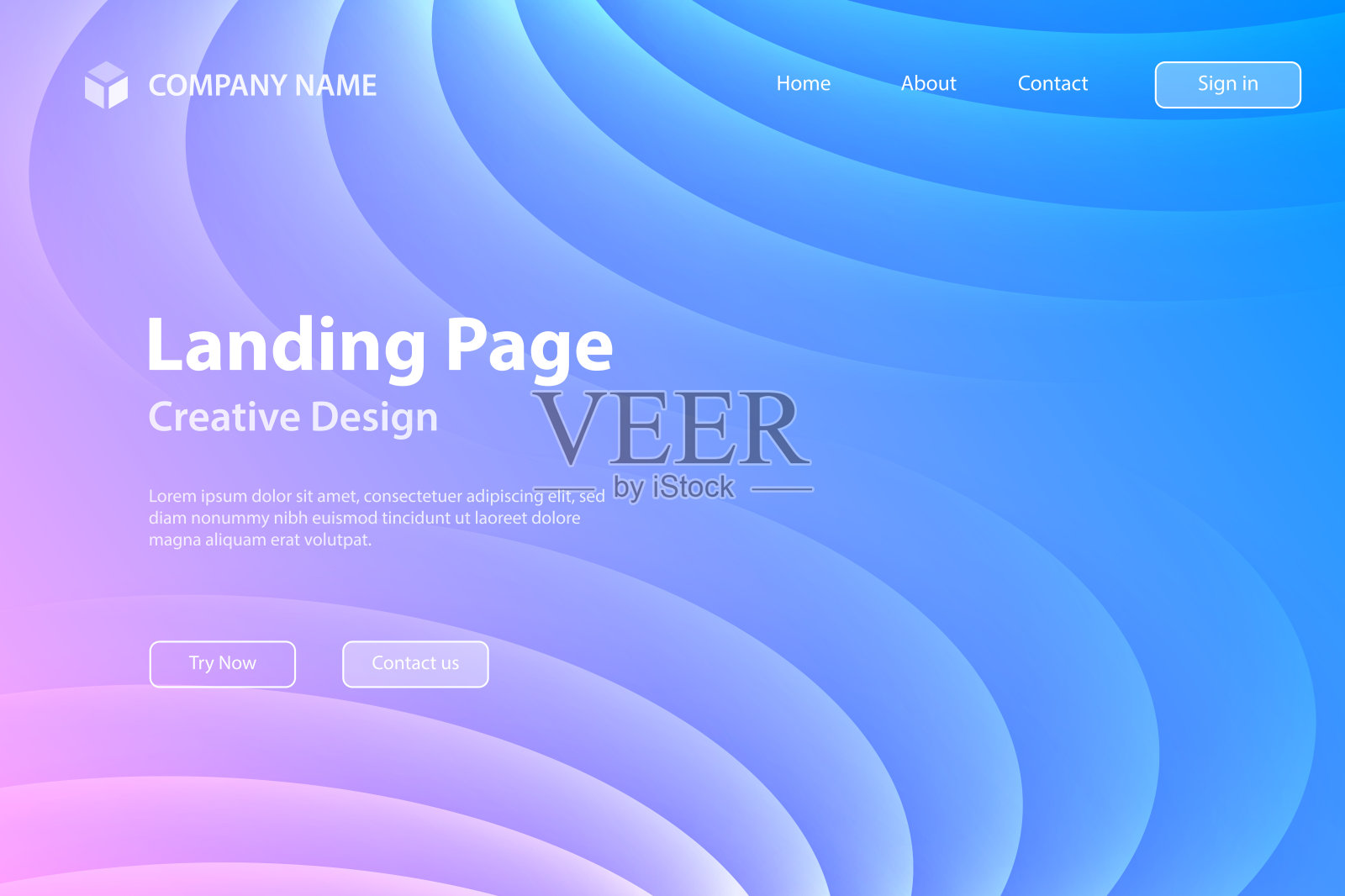 着陆页模板 - 时尚几何设计 - 蓝色抽象背景插画图片素材