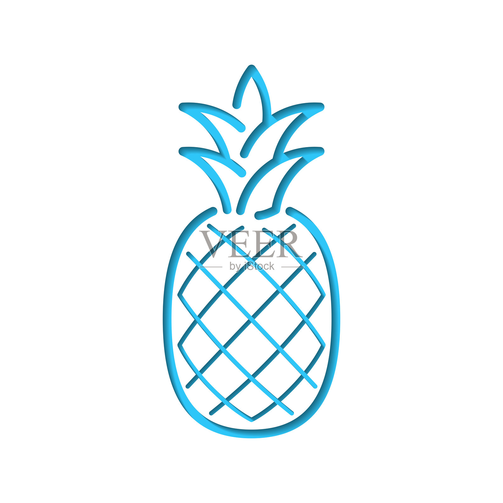 菠萝。图标抠出在白纸上，背景为蓝色插画图片素材