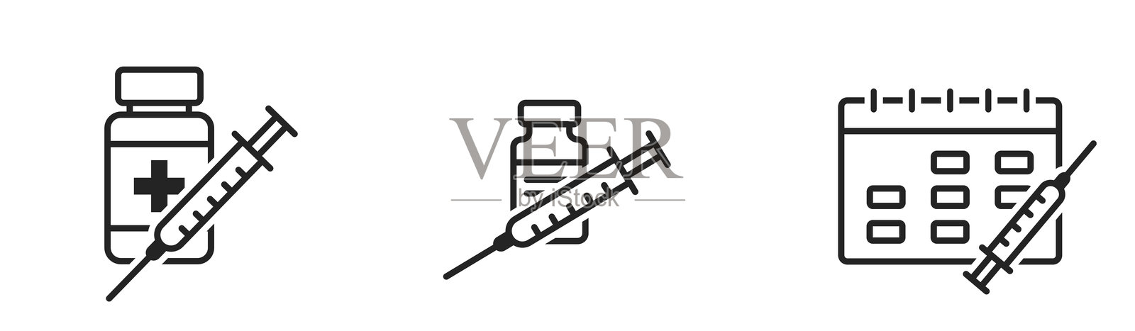 疫苗接种线条图标集。医疗日程提醒。医疗保健隔离矢量图插画图片素材