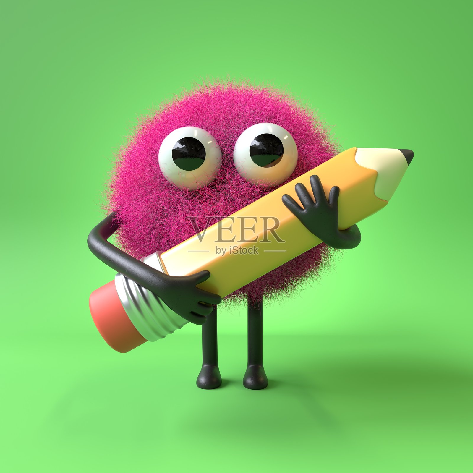 毛茸茸的可爱怪物拿着一支铅笔照片摄影图片