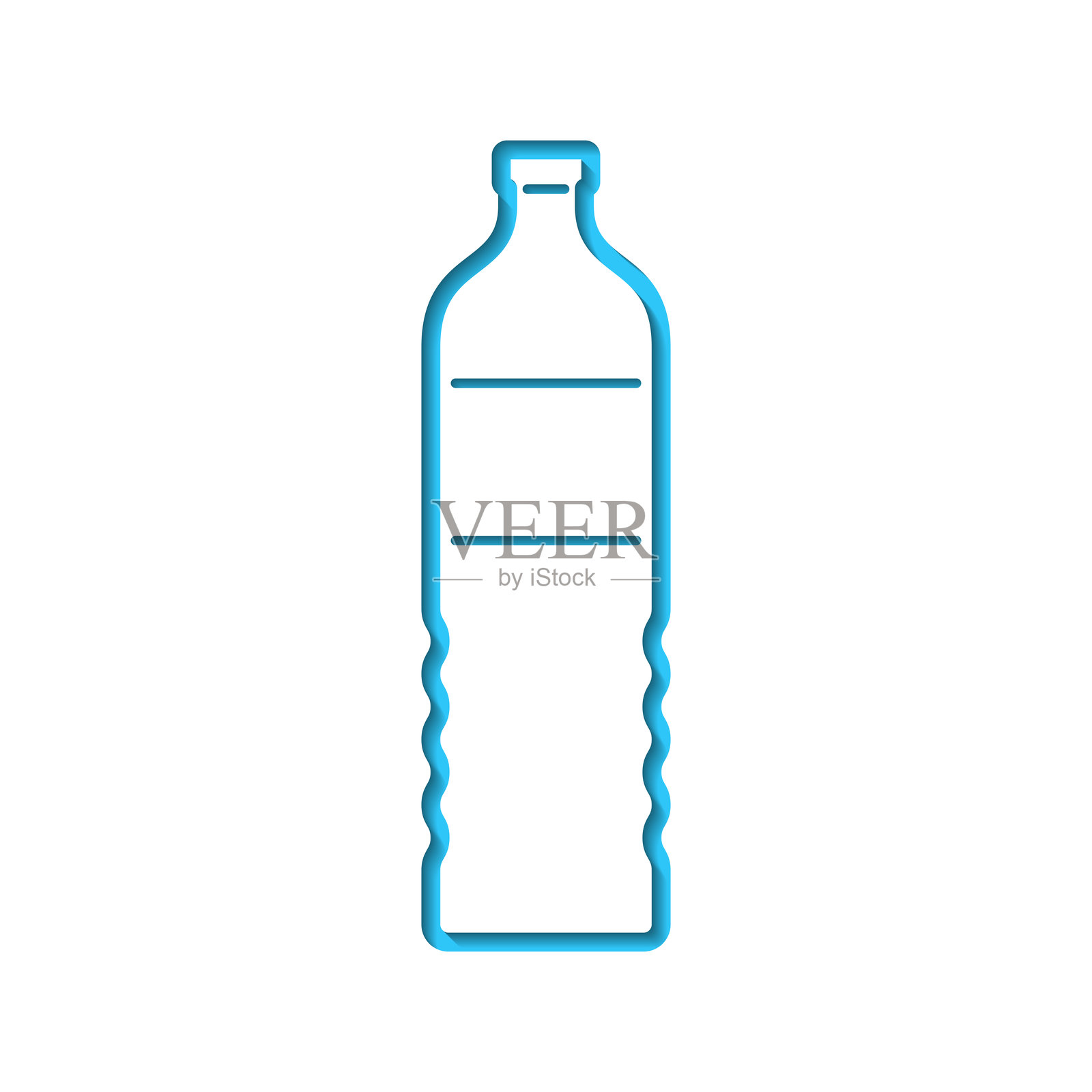 瓶装水。在蓝色背景的白色纸上抠出的图标插画图片素材