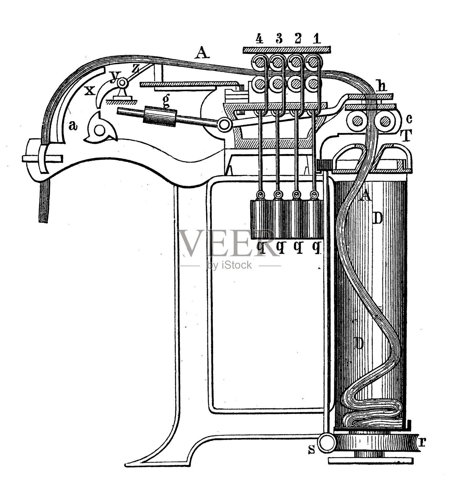 纺织工业，历史悠久的纺织工业拉伸机插画图片素材
