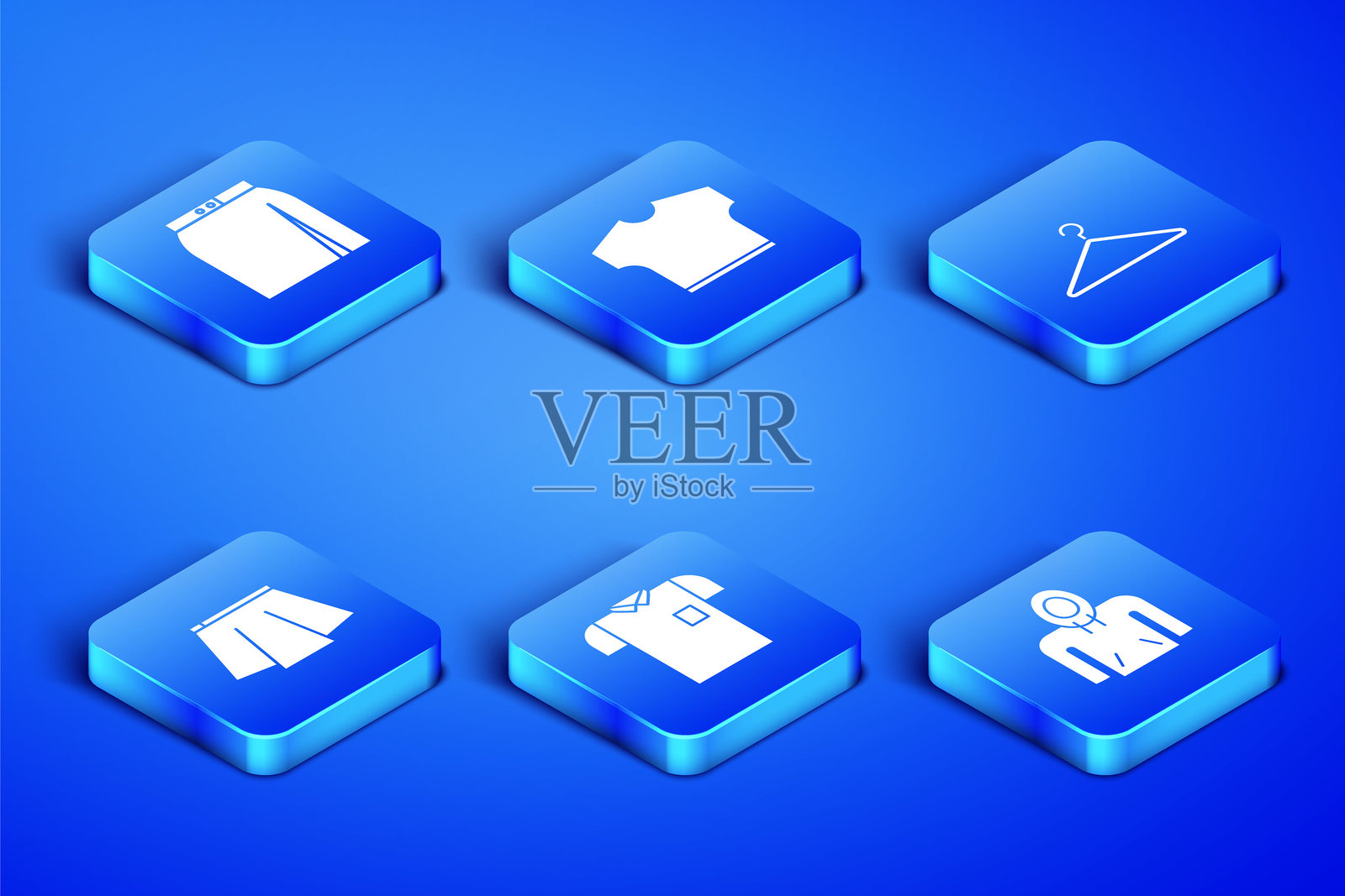 连帽衫、裙子、Polo衫、T恤和衣架的套装衣柜图标。矢量图示插画图片素材